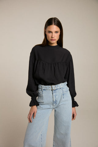 High Collar Top With Gathering
