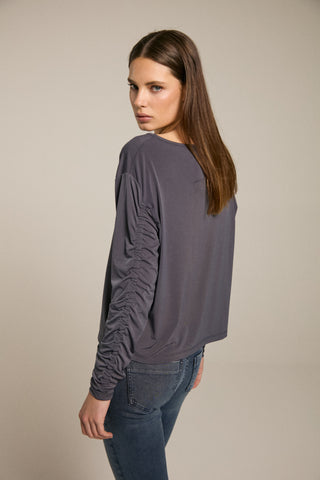 Relaxed V-Neck Top With Gathering