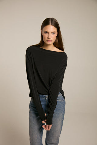 Relaxed V-Neck Top With Gathering