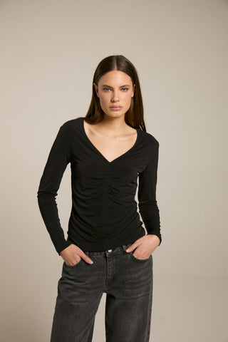 V-Neck Top With Gathering