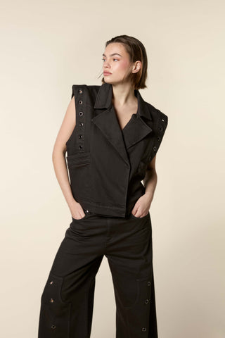 Denim Waistcoat With Big Eyelets