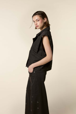 Denim Waistcoat With Big Eyelets