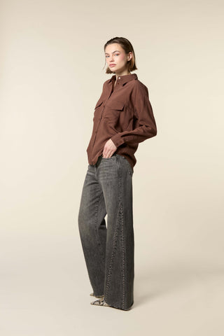 Mid Waist Straight Leg Jeans With Studs