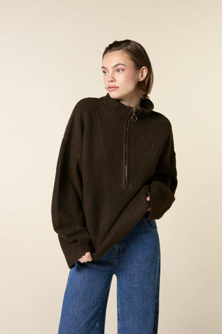 High Collar Knitted Sweater With Zip