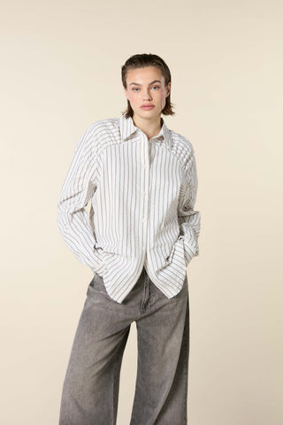 Oversized Pinstripe Blouse With Gathered Sleeves