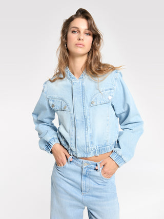 Cropped Denim Bomber Jacket