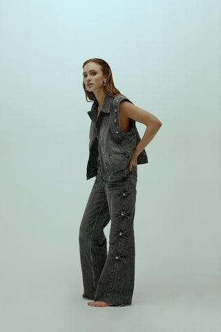 Denim Gilet With Big Studs