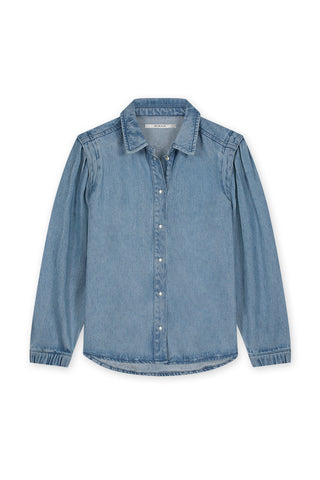 Flowy Denim Blouse With Shoulder Details