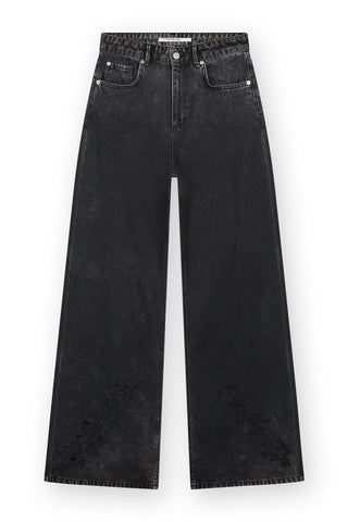 Wide Leg Jeans With Back Slit and Lace