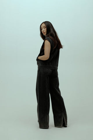 Wide Leg Jeans With Back Slit