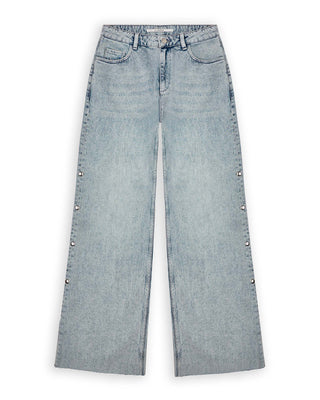 Mid Waist Wide Leg Jeans With Big Studs