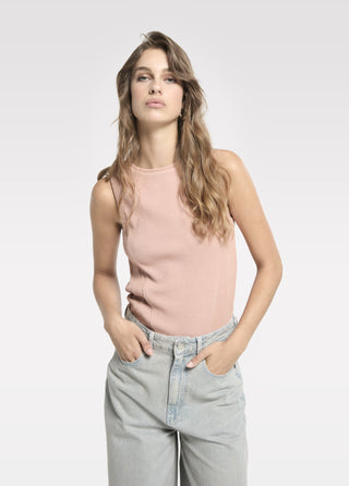 Detailed Sleeveless Rib Top