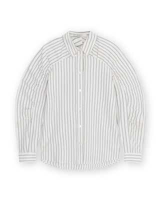 Oversized Pinstripe Blouse With Gathered Sleeves