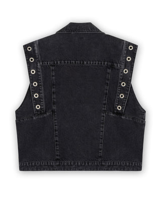 Denim Waistcoat With Big Eyelets