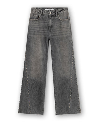 Mid Waist Straight Leg Jeans With Studs