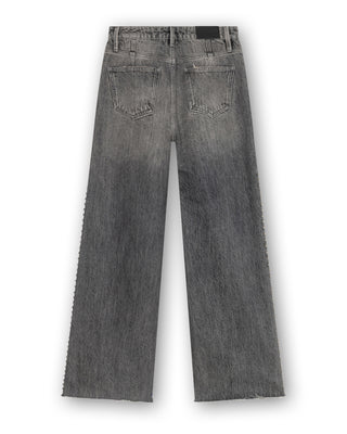Mid Waist Straight Leg Jeans With Studs