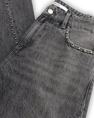 Mid Waist Straight Leg Jeans With Studs