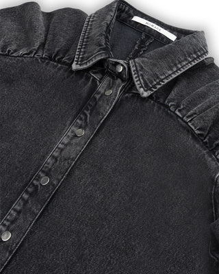 Denim Shirt Dress With Gathered Sleeves