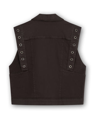Denim Waistcoat With Big Eyelets