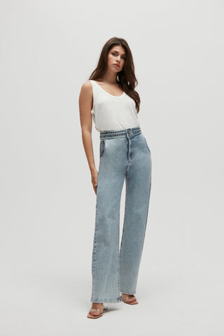 Wide Leg Jeans With Belt Detail