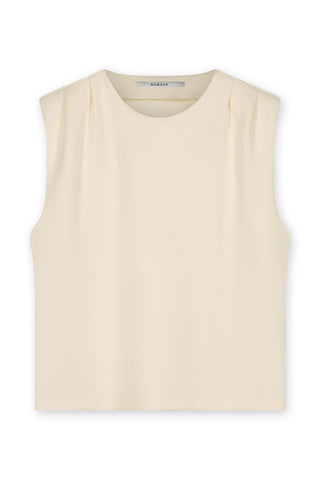 Padded Shoulder Top With Pleats
