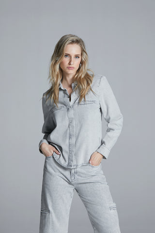 Denim Blouse With Welt Pockets