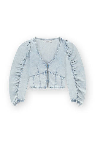 Denim Top With Gathered Sleeves