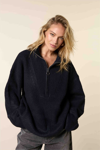 High Collar Knitted Sweater With Zip