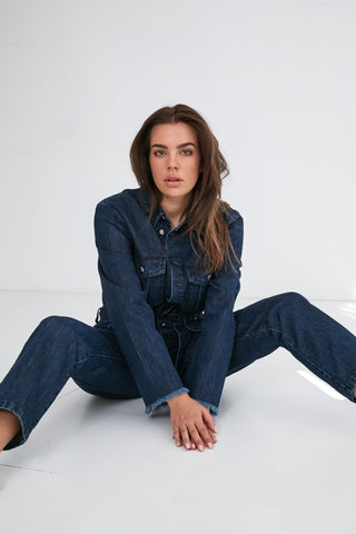 Denim Overall With Frayed Edge