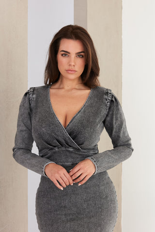 Denim Dress With Gathering