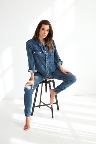 Denim Blouse With Cross Stitch